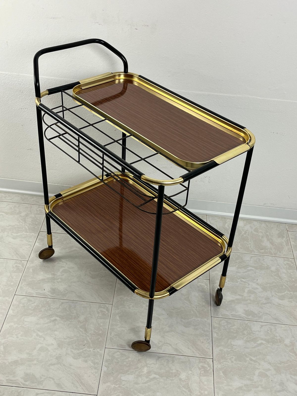 Mid Century Brass Bar Cart In The Style Of Ico Parisi Removable Trays 1960s photo buy