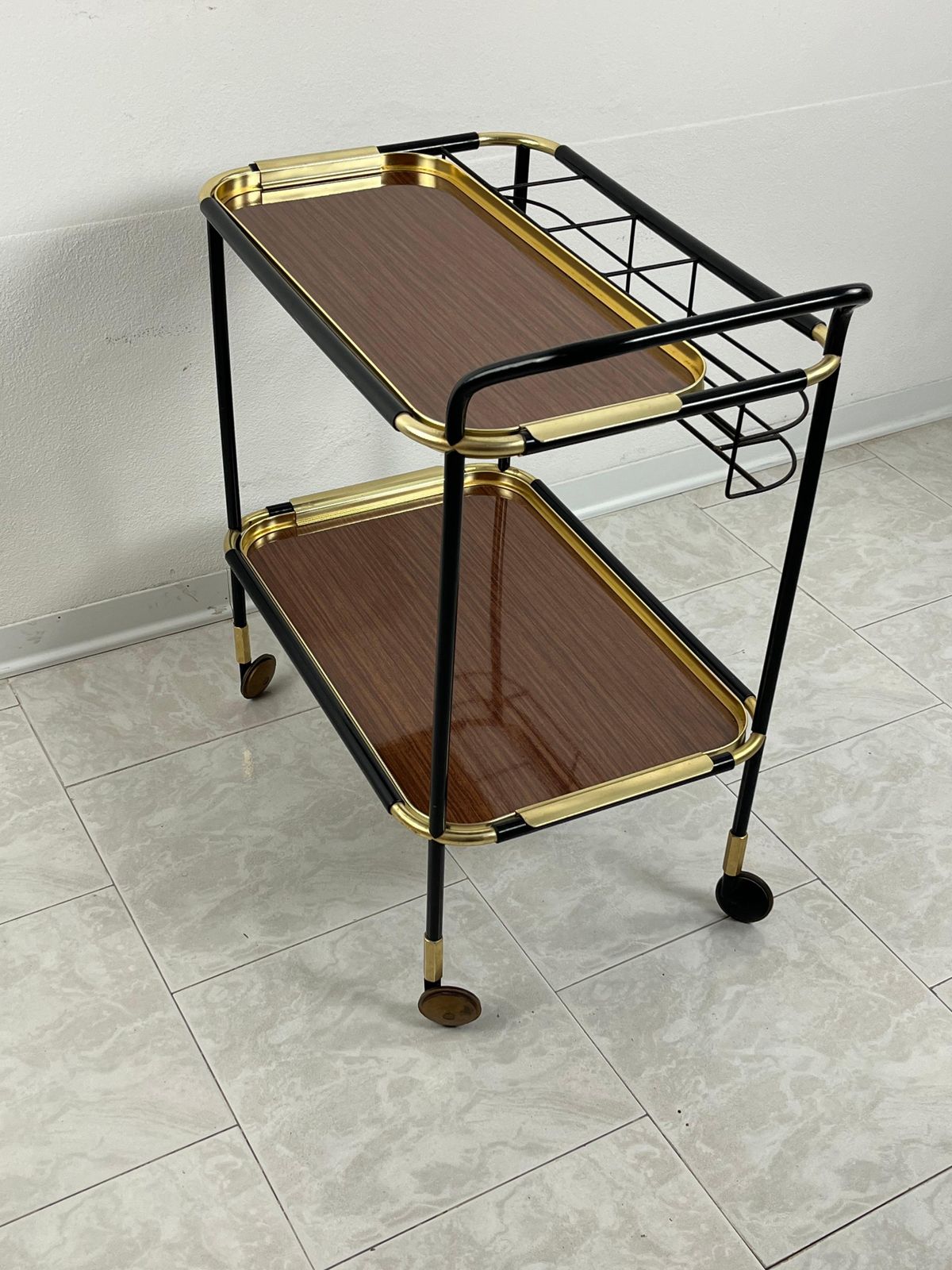 Mid Century Brass Bar Cart In The Style Of Ico Parisi Removable Trays 1960s photo vintage