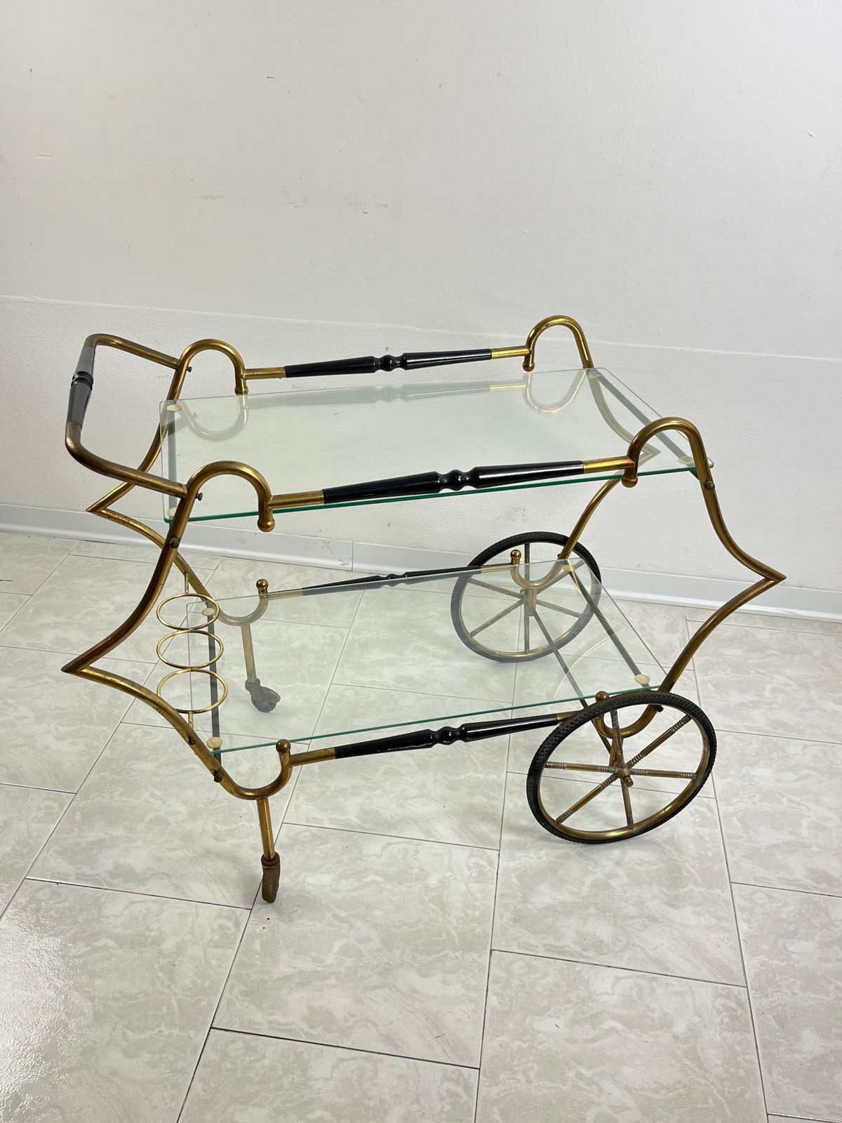 Mid Century Brass Bar Cart Attributed To Aldo Tura 1950s photo vinterior