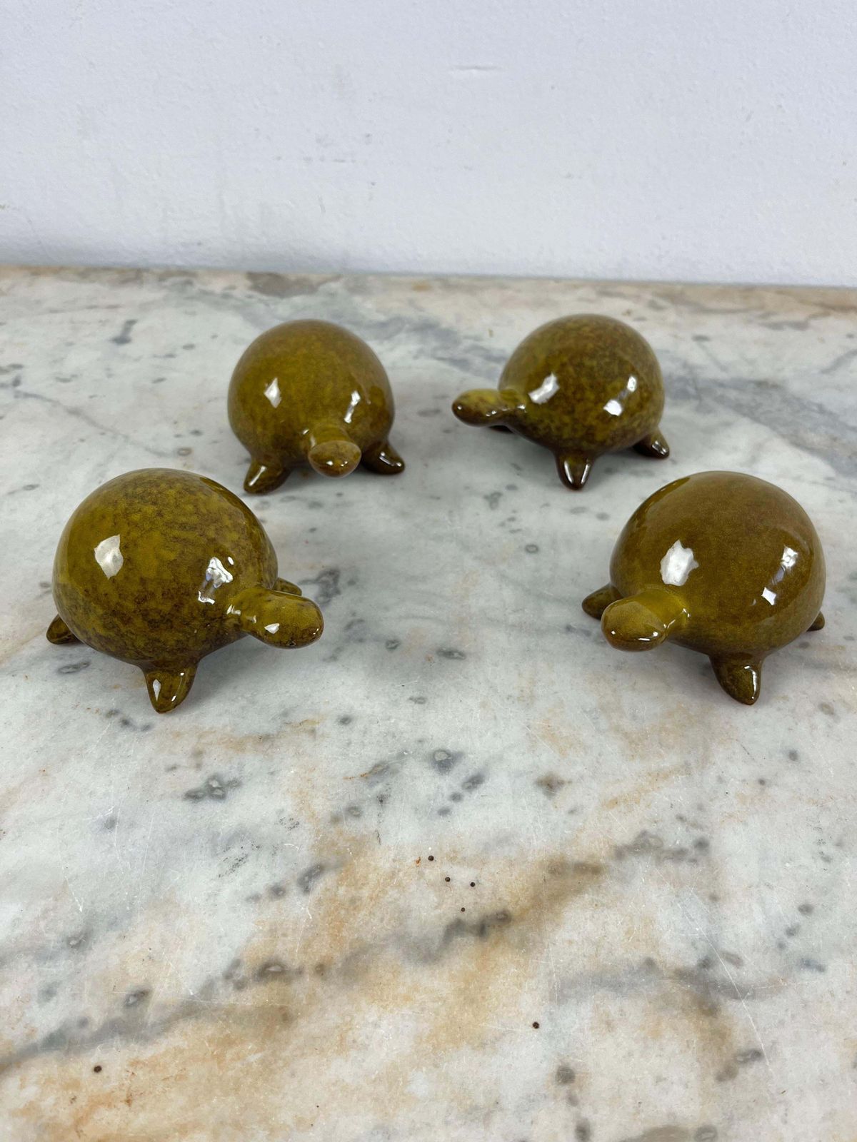 Set Of 4 Glazed Ceramic Turtles, 1970s photo for sale