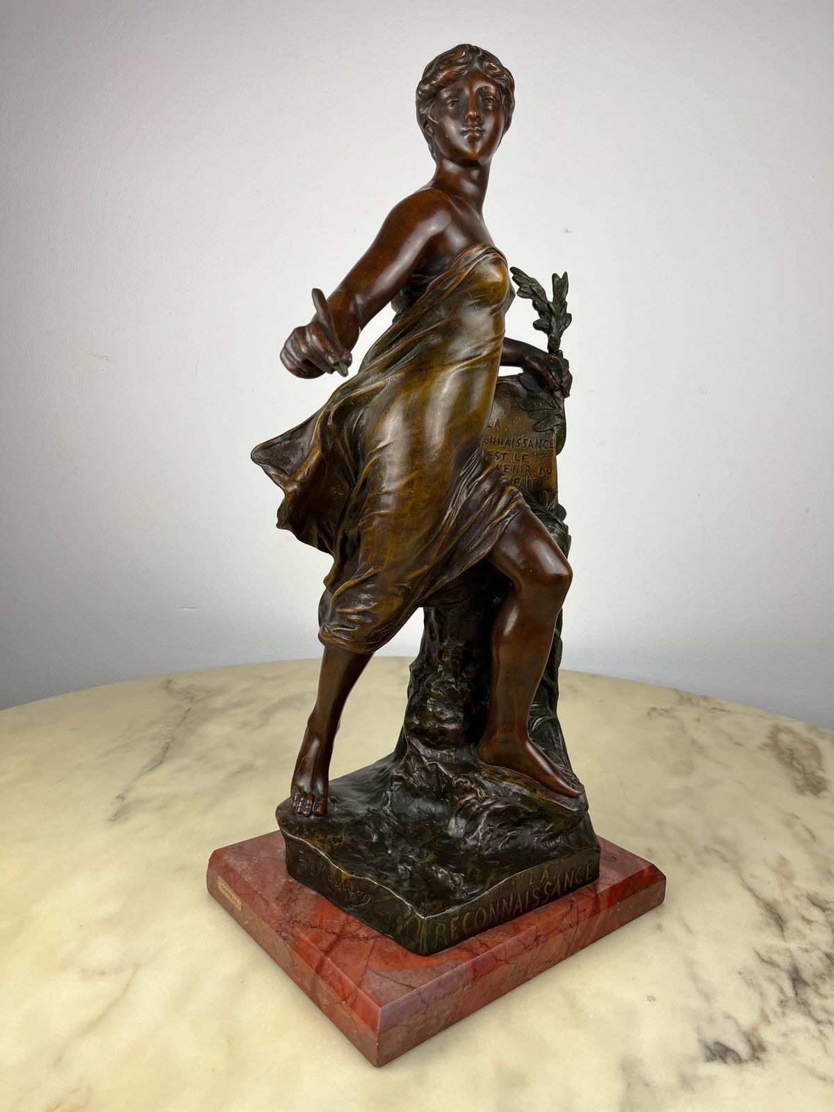 Eugene Marioton '1857 1933', La Reconoissance, Spelter Statue, France, 1930s photo furniture