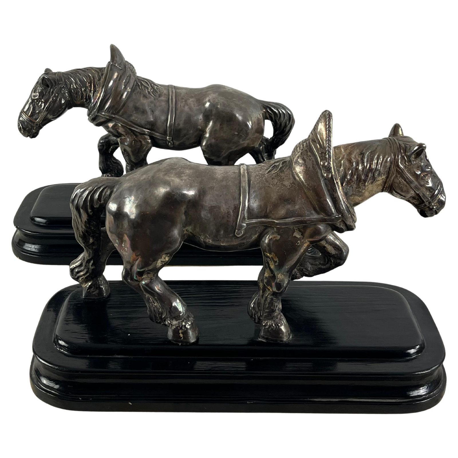 Set Of 2 Mid Century Silvered Bronze Horses, Attributed To Jean Joire, 1930s