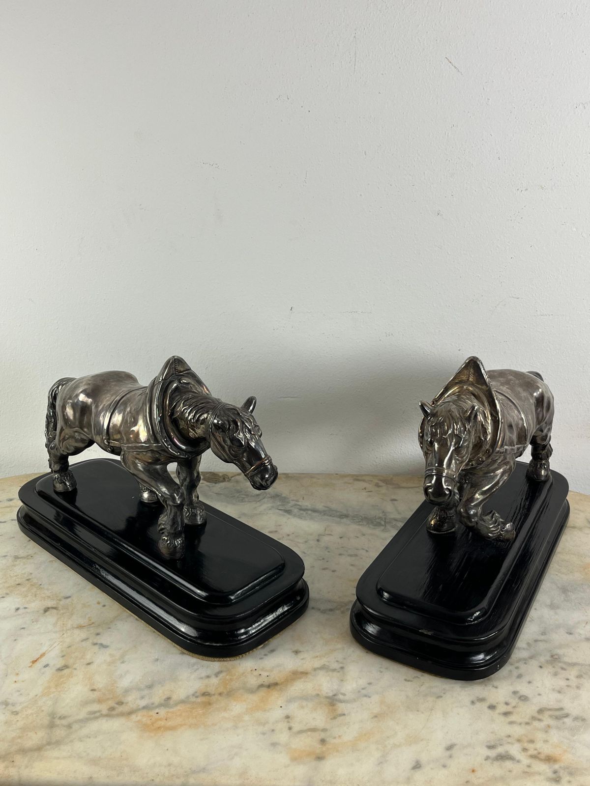 photo furniture Set Of 2 Mid Century Silvered Bronze Horses, Attributed To Jean Joire, 1930s