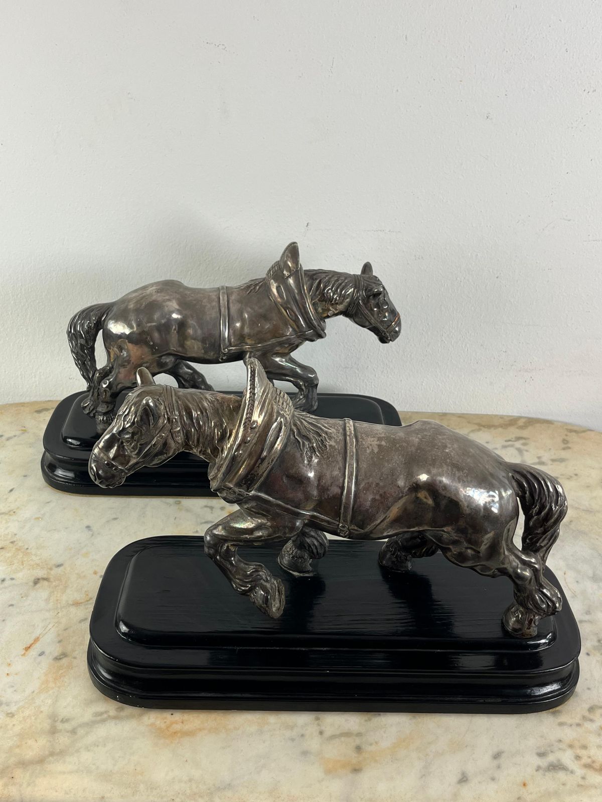 photo for sale Set Of 2 Mid Century Silvered Bronze Horses, Attributed To Jean Joire, 1930s