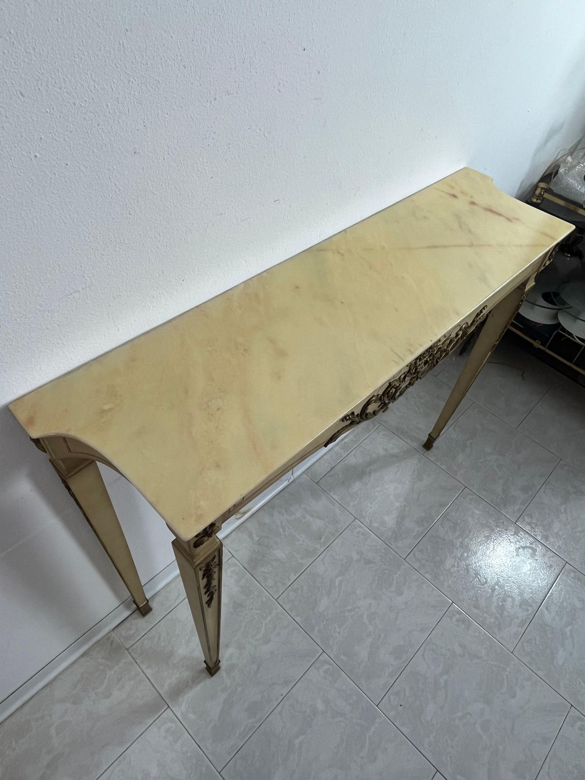 Italian Neoclassical Console In Lacquered Wood With Marble Top, 1930s photo vintage