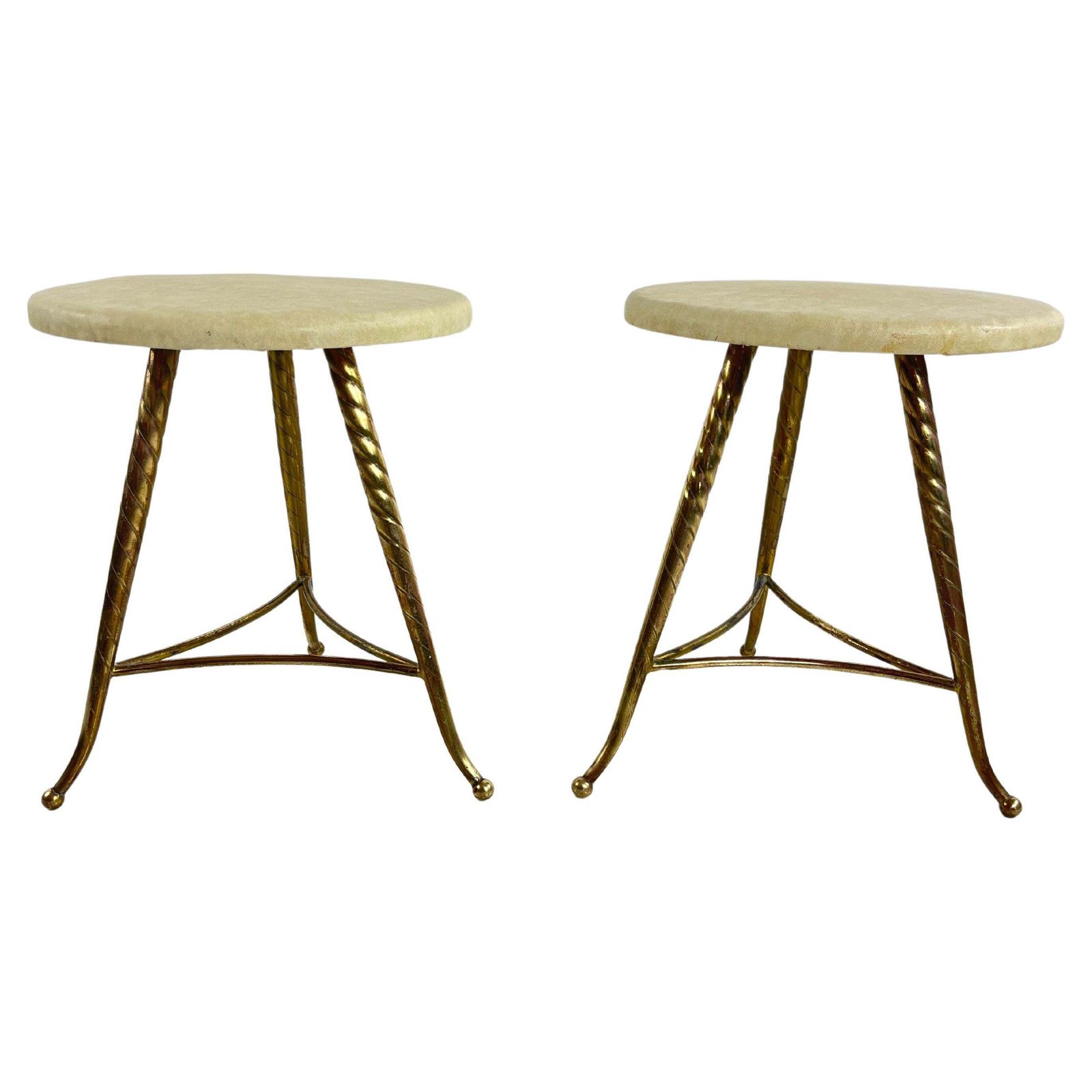 Set Of 2 Mid Century Brass Stools Attributed To Paolo Buffa 1950s