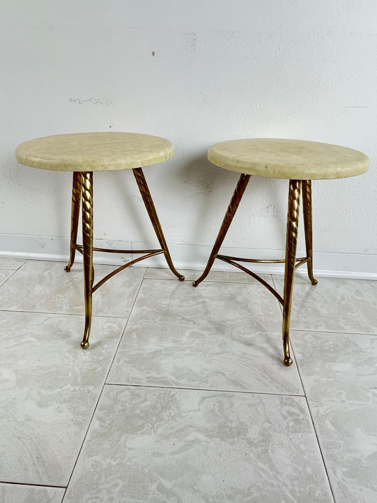 Set Of 2 Mid Century Brass Stools Attributed To Paolo Buffa 1950s photo vintage