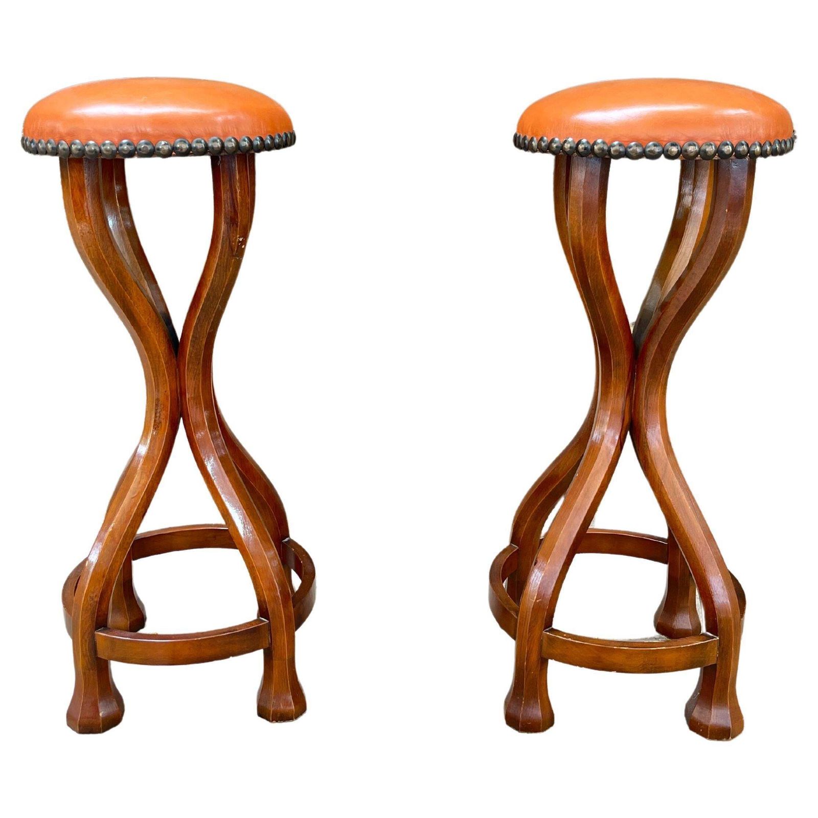 Set Of 2 Mid Century Italian Wooden Stools 1960s
