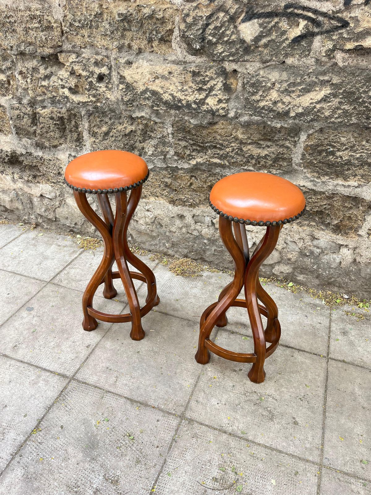 Set Of 2 Mid Century Italian Wooden Stools 1960s photo furniture