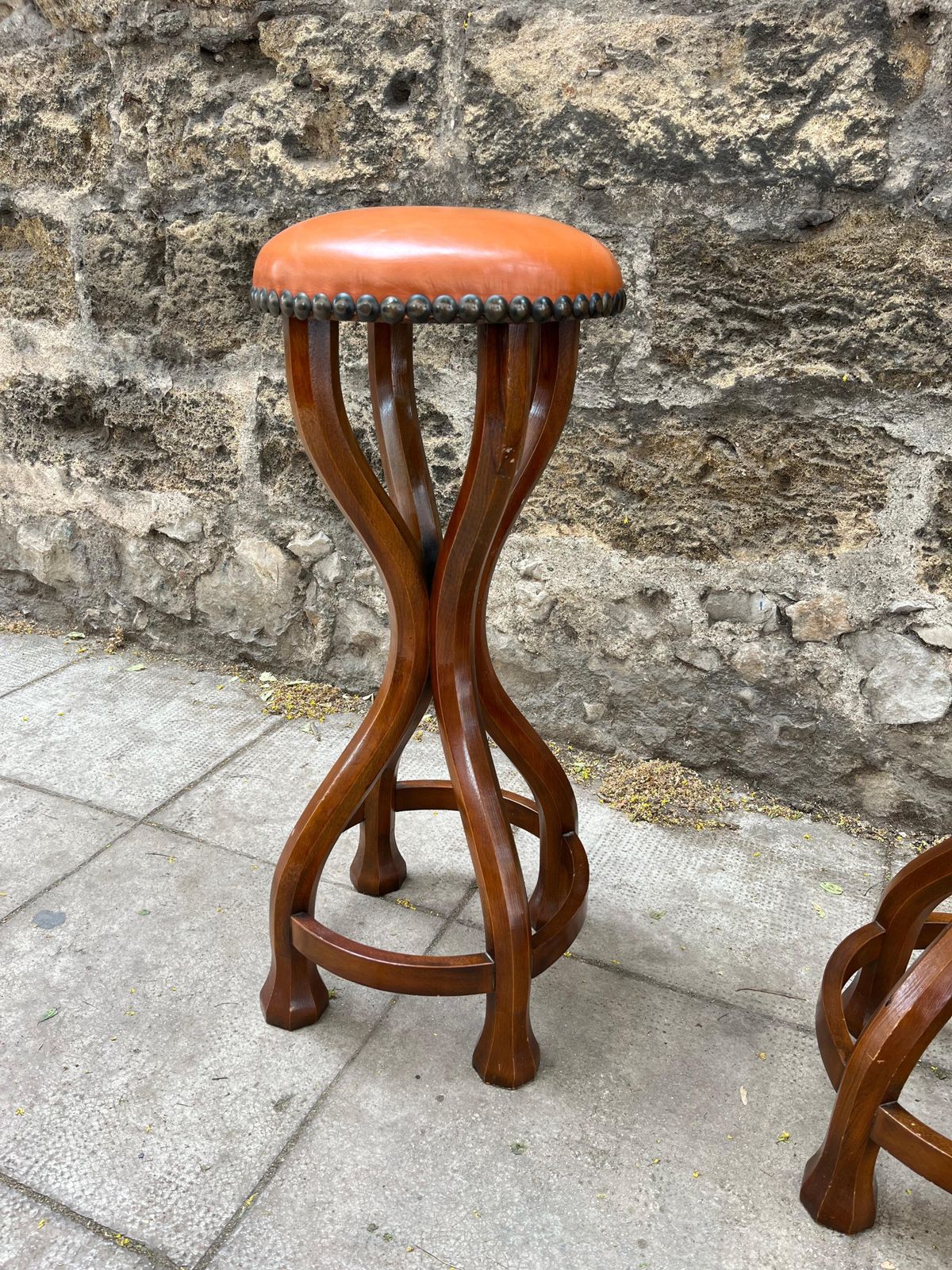 Set Of 2 Mid Century Italian Wooden Stools 1960s photo vinterior