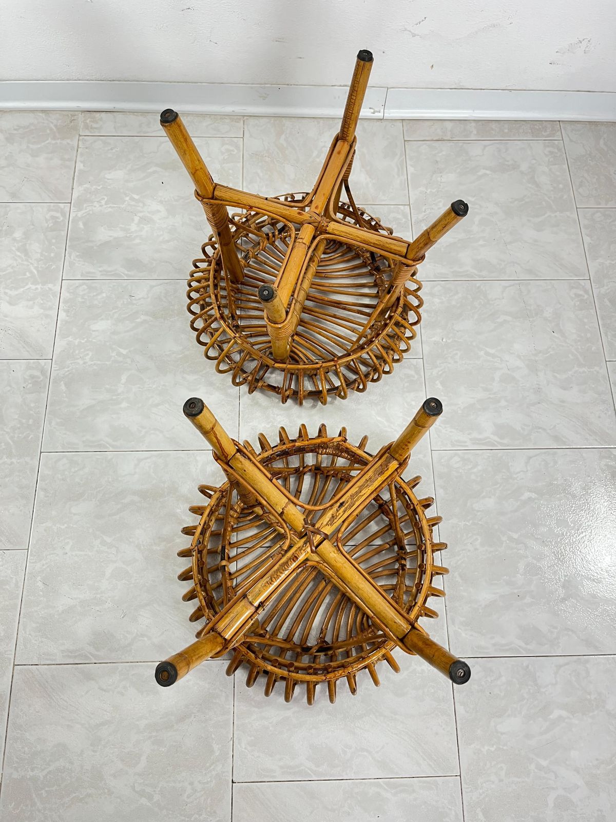 Set Of 2 Mid Century Bamboo Stools Attributed To Franco Albini, 1960s photo vinterior