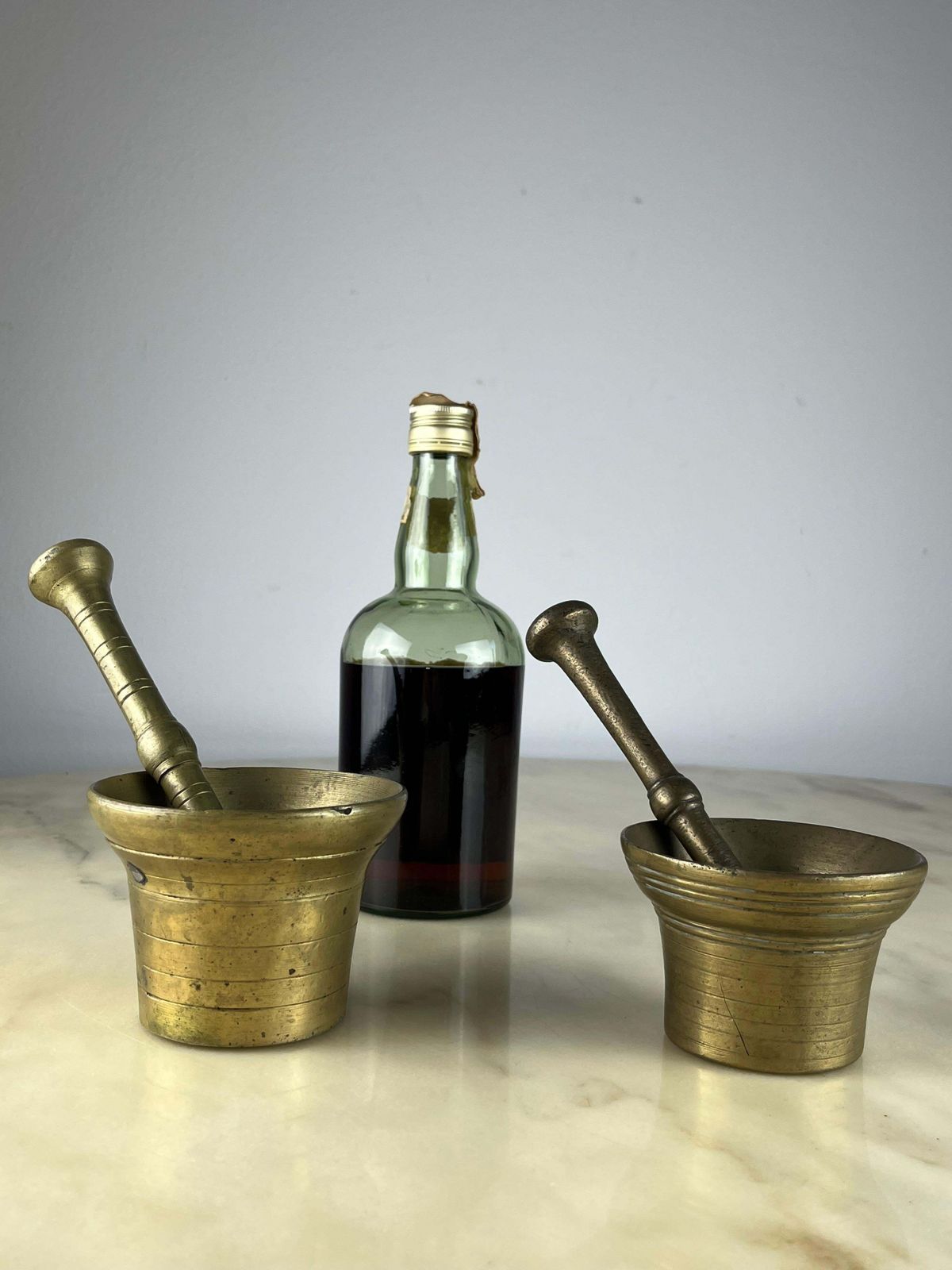 Two Mortars With Pestles, Brass, Genoese "Pesto" Production, Italy, 1950s photo vinterior
