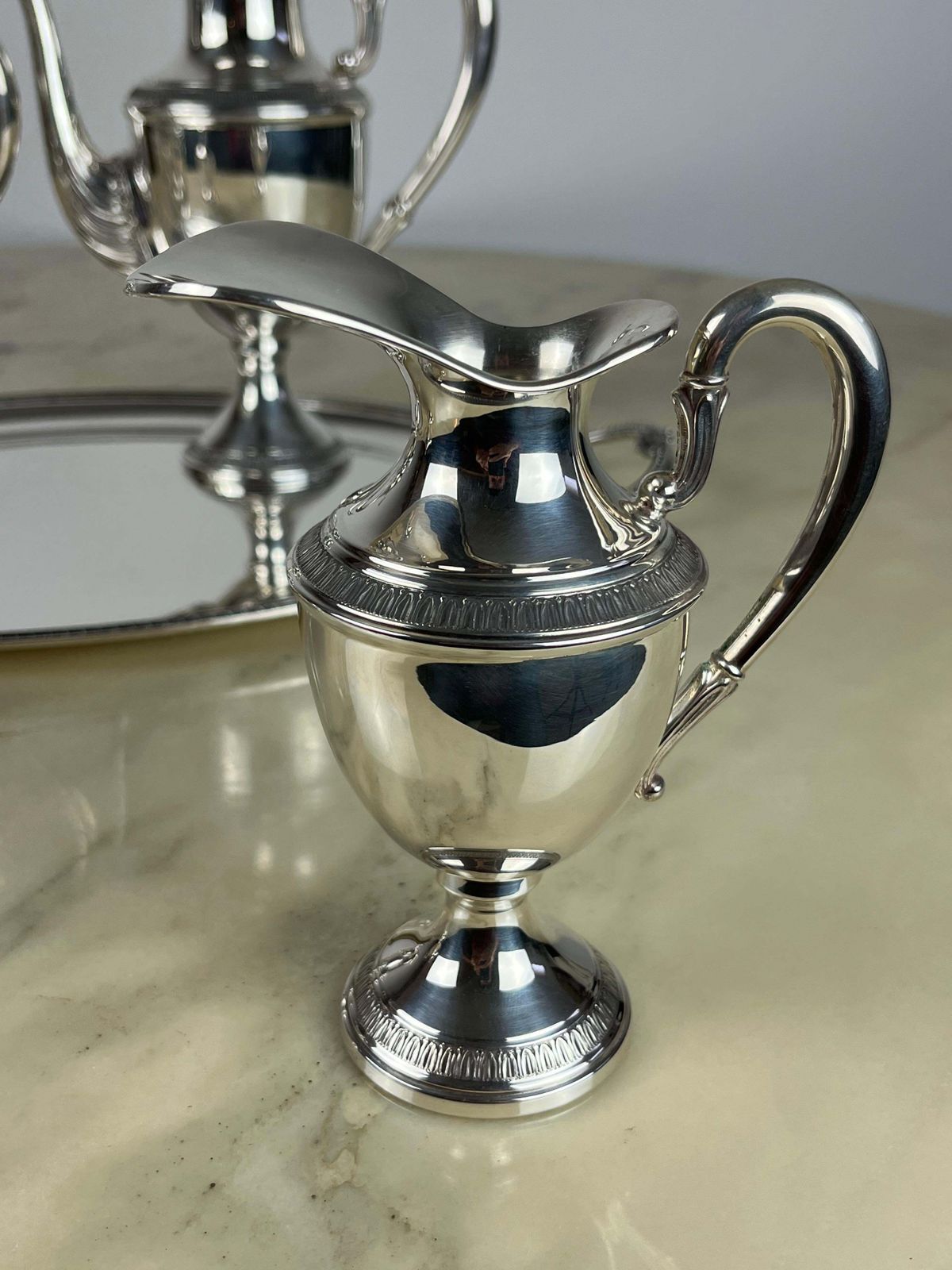 4 Piece Tea And Coffee Service Plus Tray, Empire Style, 800 Silver, Italy, 1980 photo 5123.0