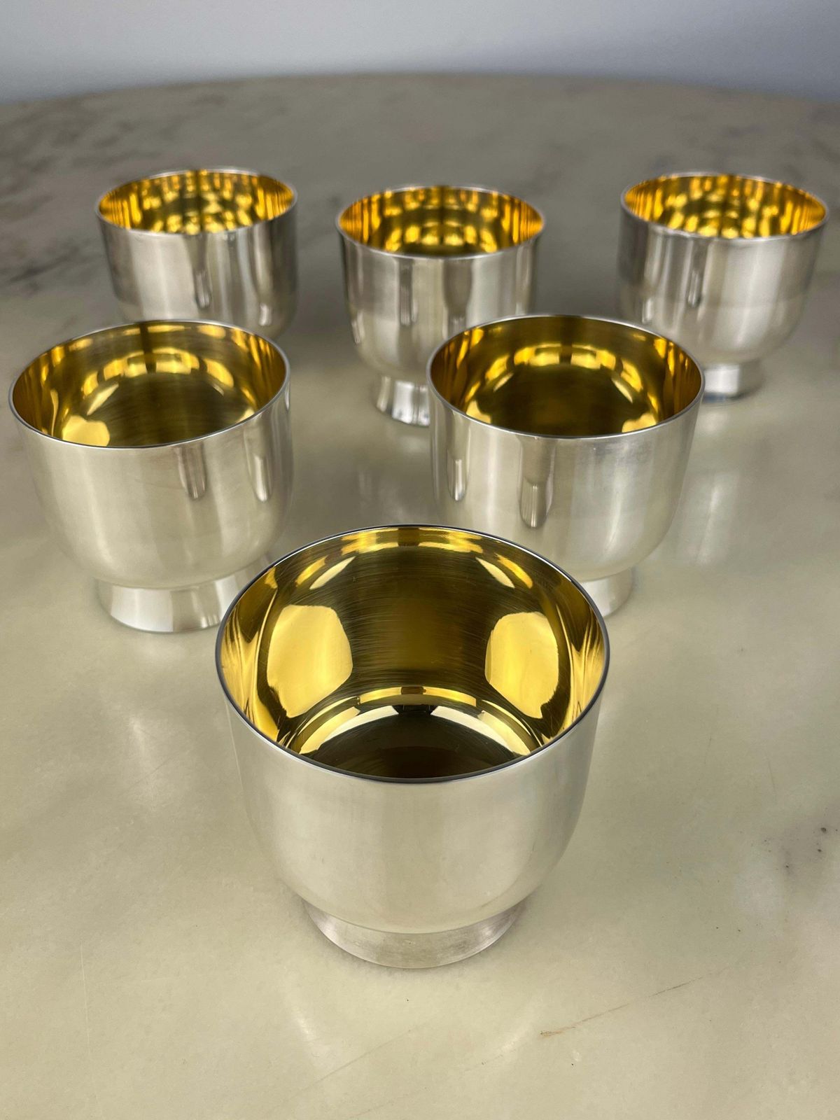 Set Of Six Glasses In 800 Silver With Internal Gilding, Italy, 1980s photo for sale