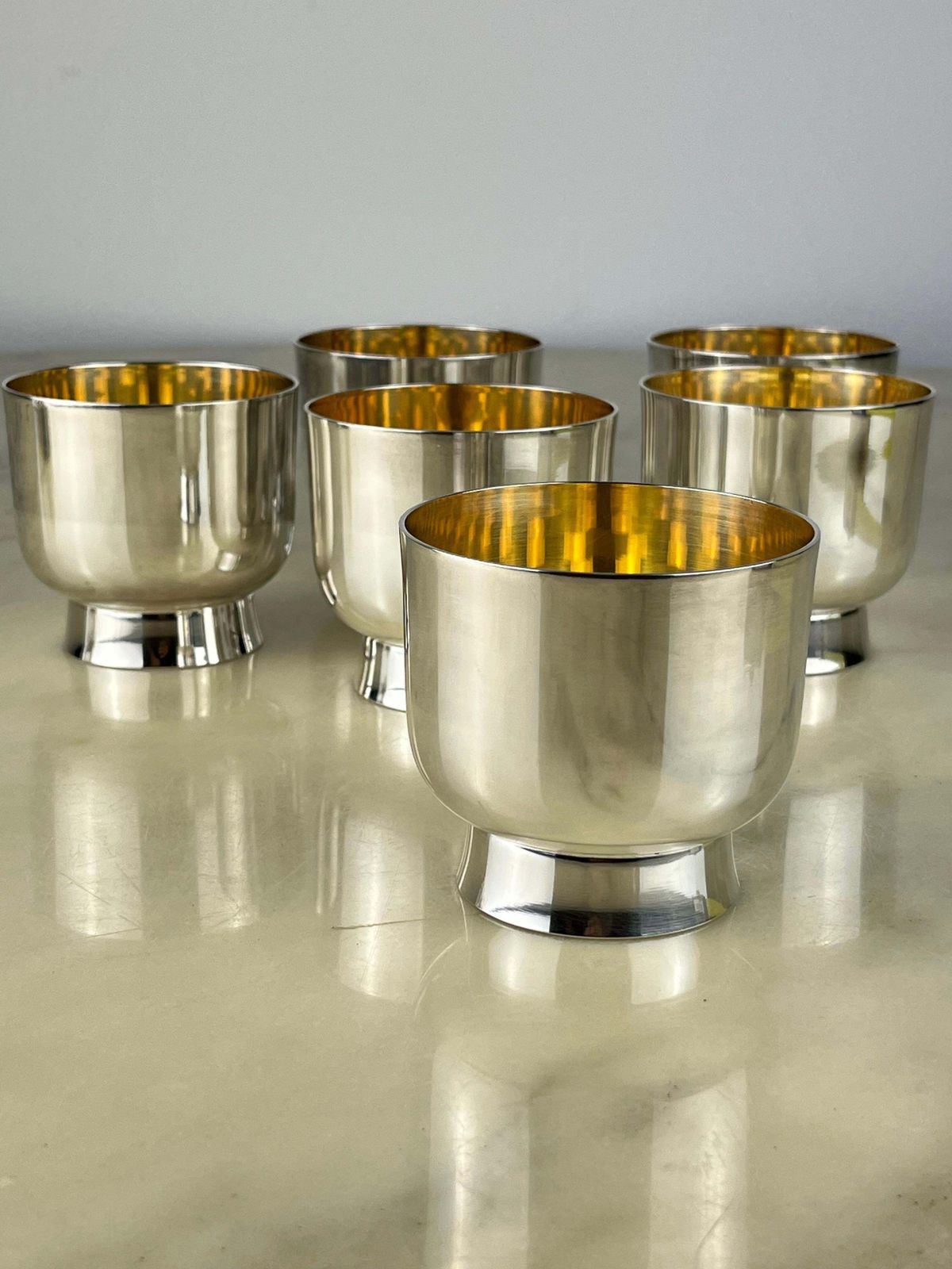 photo furniture Set Of Six Glasses In 800 Silver With Internal Gilding, Italy, 1980s