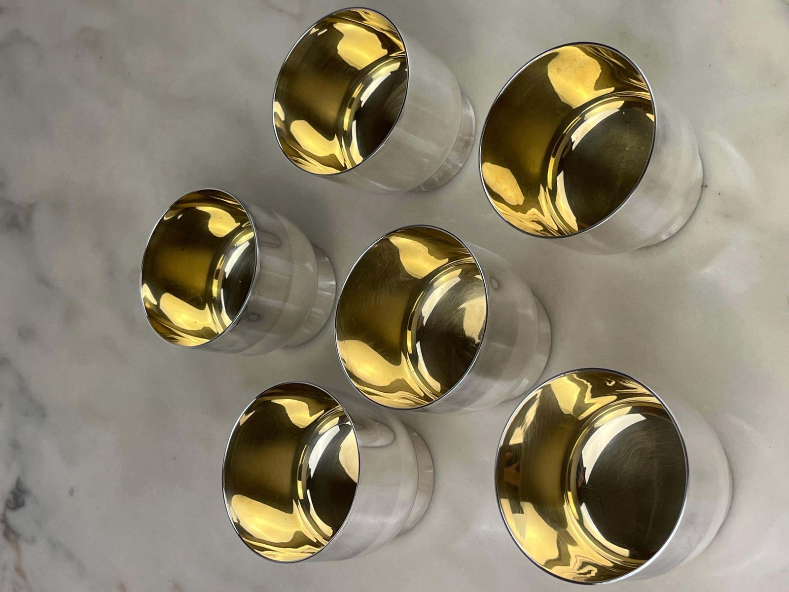 4952.0 Set Of Six Glasses In 800 Silver With Internal Gilding, Italy, 1980s photo