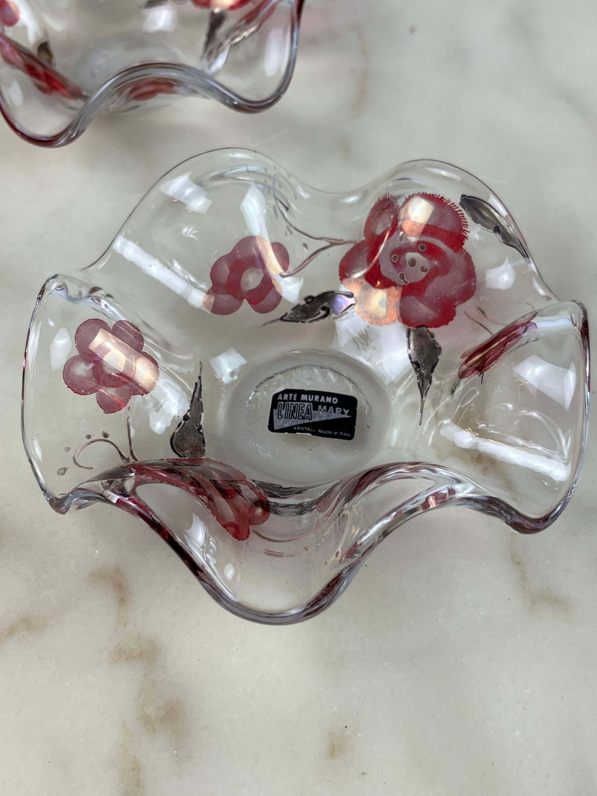 Pair Of Decorated Murano Crystal Ashtrays/Pocket Trays, Italy, 1960s photo vinterior
