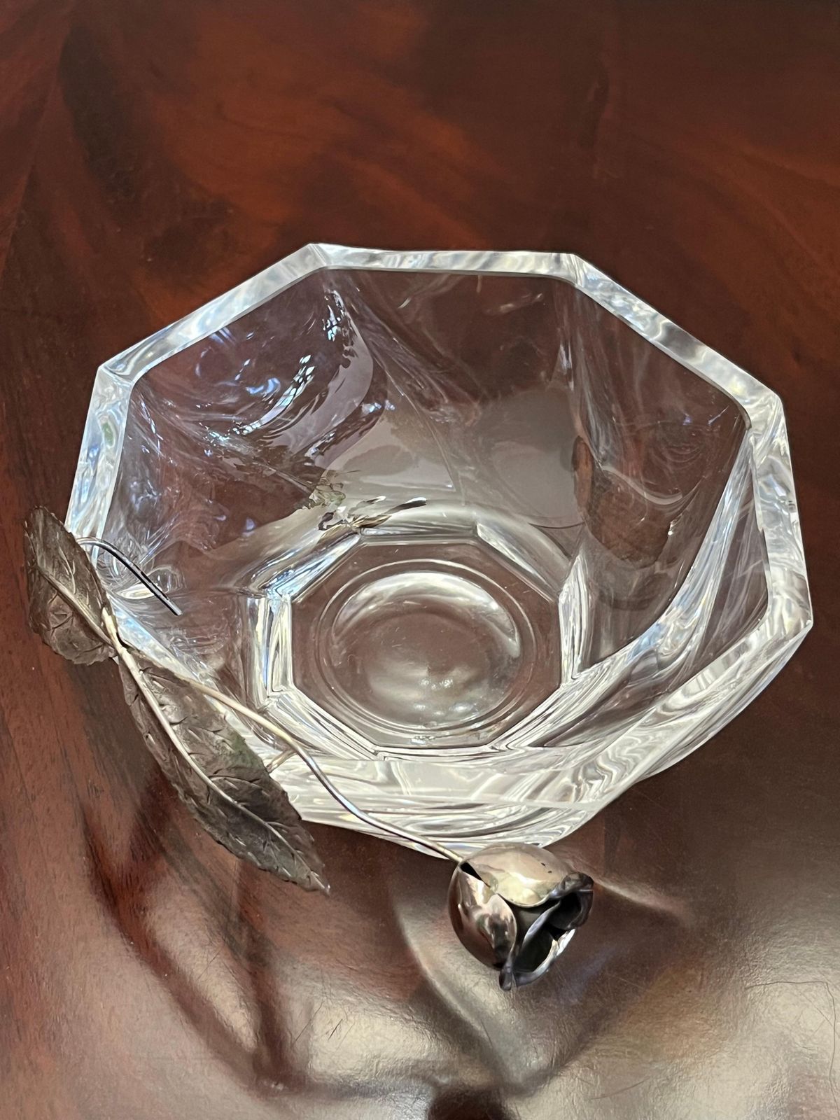 Crystal Ashtray/Valet Tray With Handcrafted 800 Silver Flower, Italy, 1990s photo vinterior