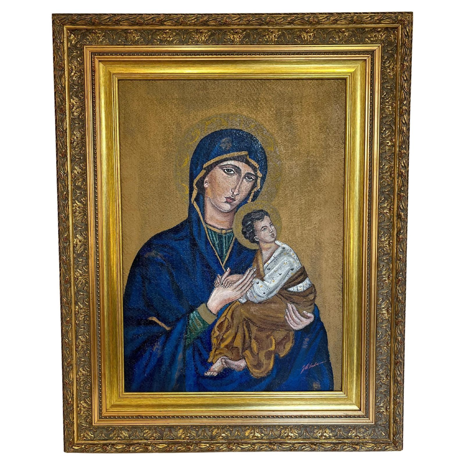 Painted Icon Depicting Notre Dame Du Perpétuel Secours Oil On Jute Anvas, 1960s