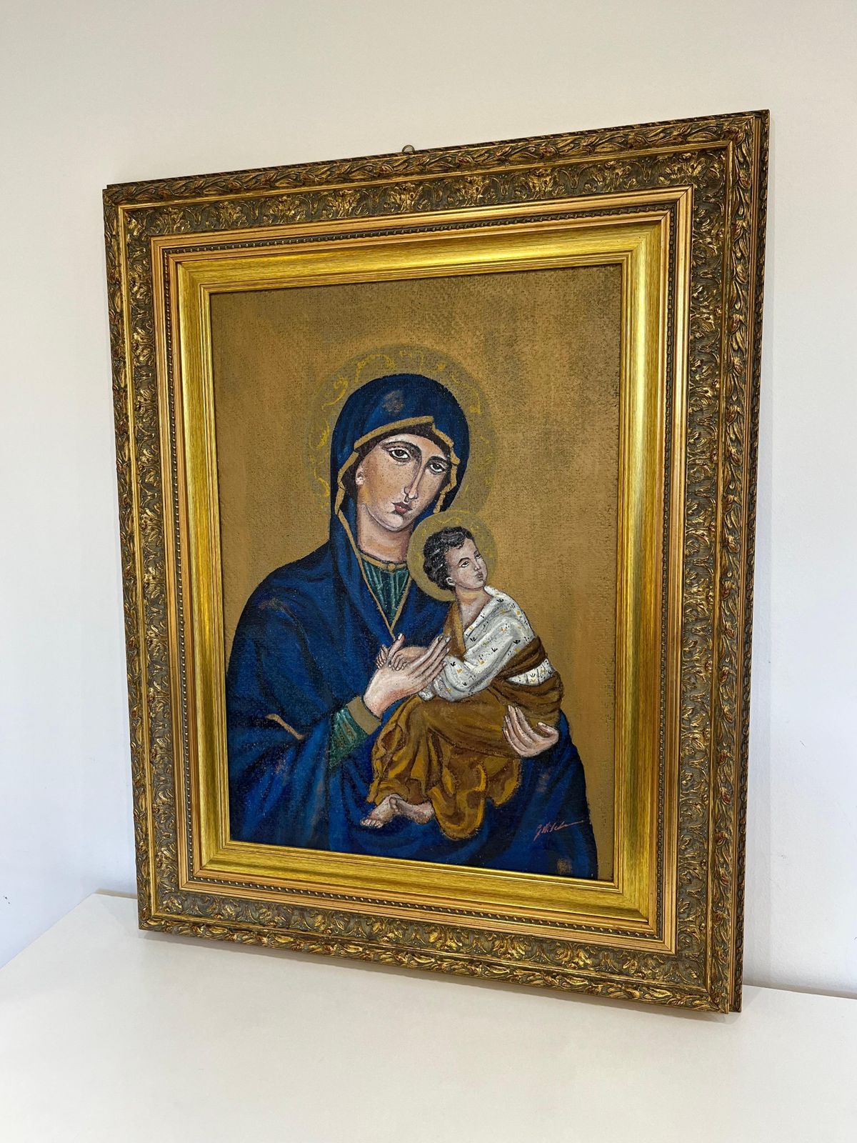 Painted Icon Depicting Notre Dame Du Perpétuel Secours Oil On Jute Anvas, 1960s photo vinterior