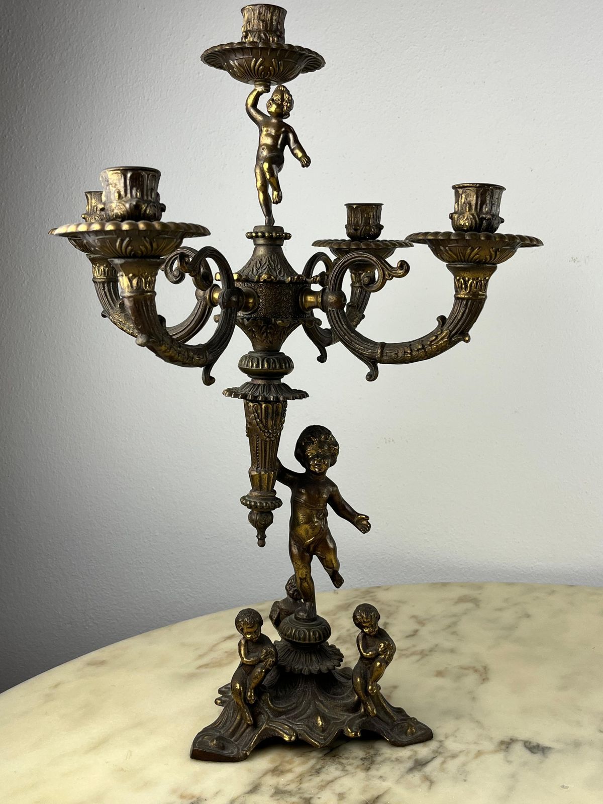 Pair Of 5 Flame Bronze Candelabra, Italy, 1960s photo for sale