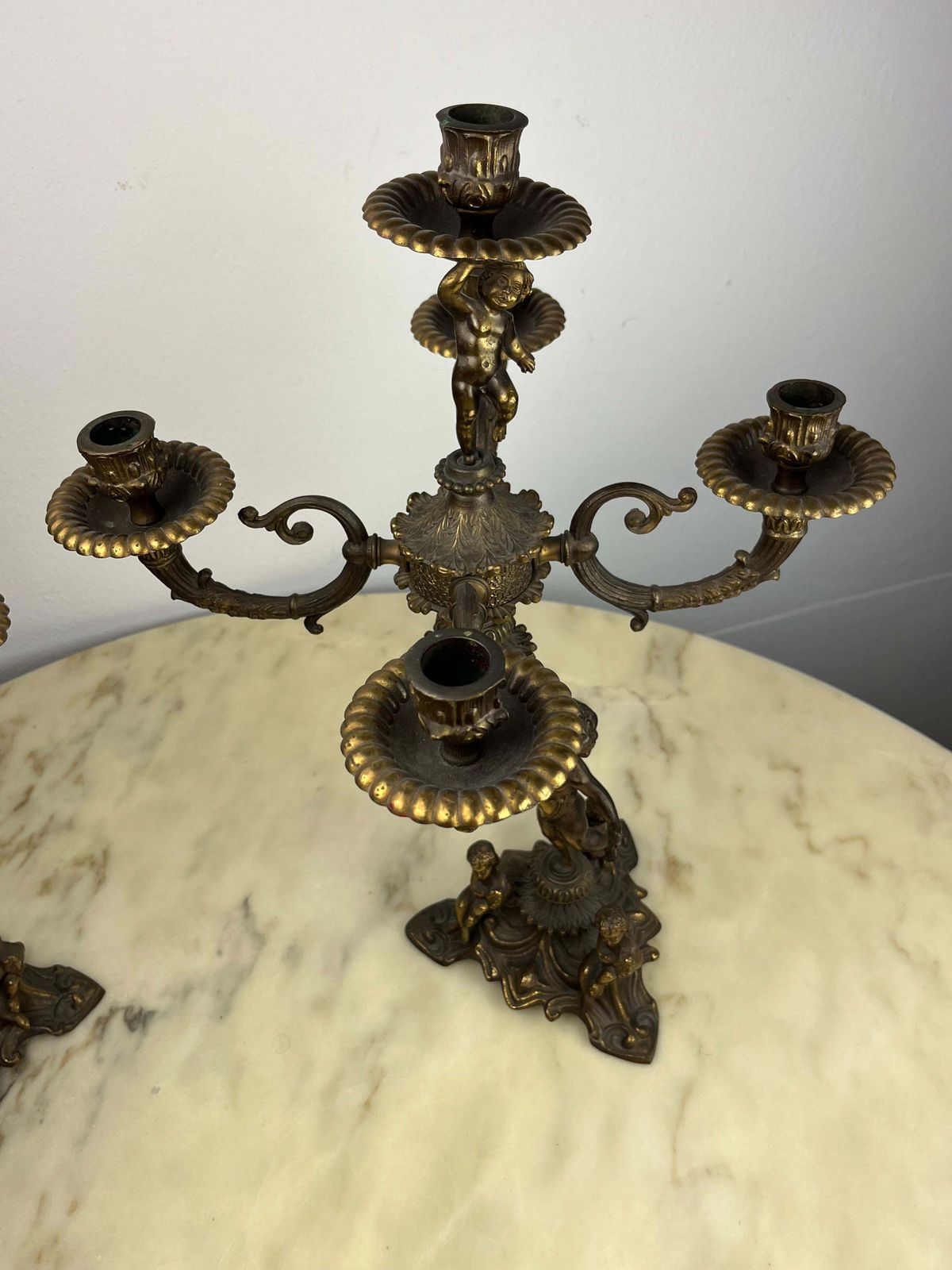 photo furniture Pair Of 5 Flame Bronze Candelabra, Italy, 1960s