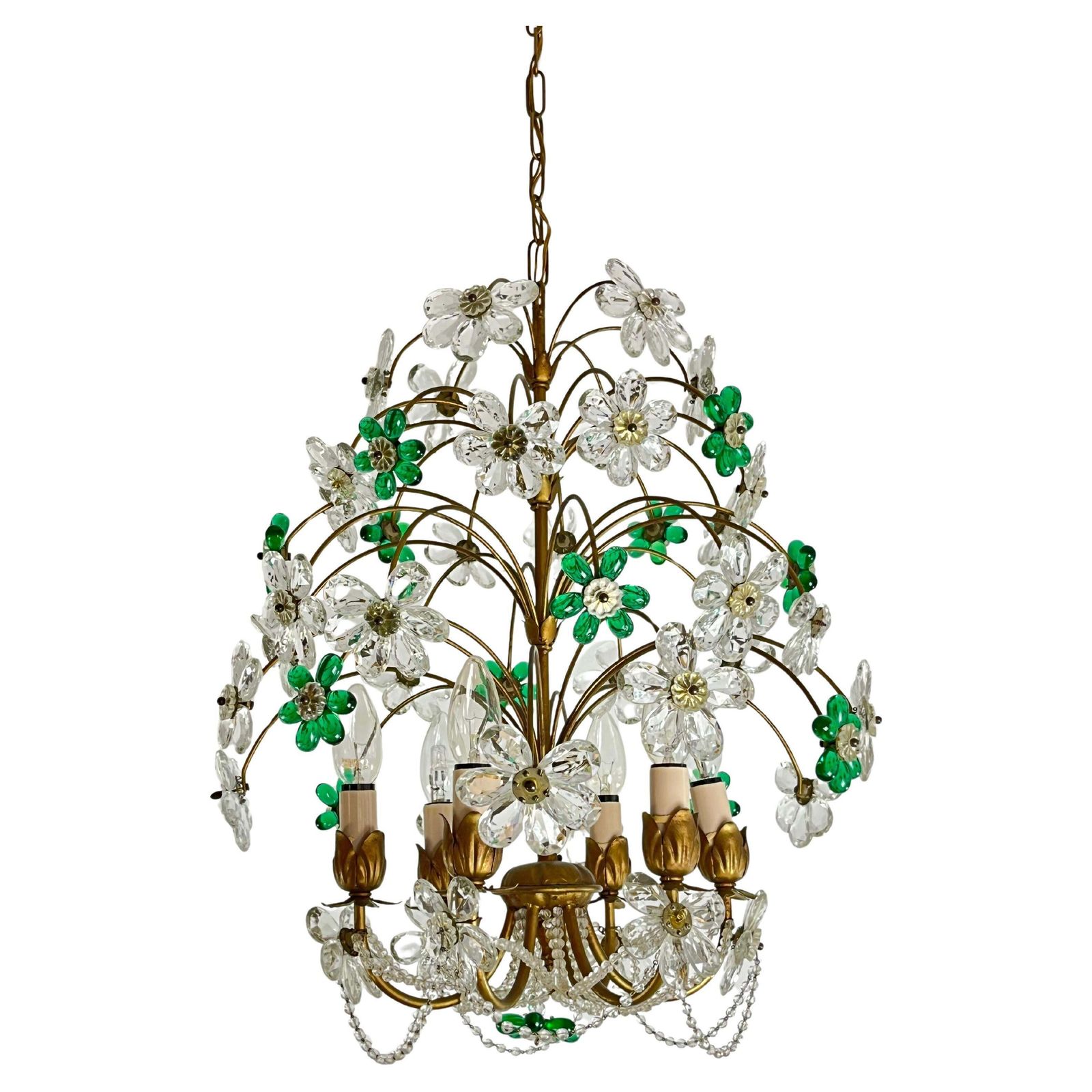 Mid Century Chandelier With Colored  Flowers In Murano Glass, 1960s