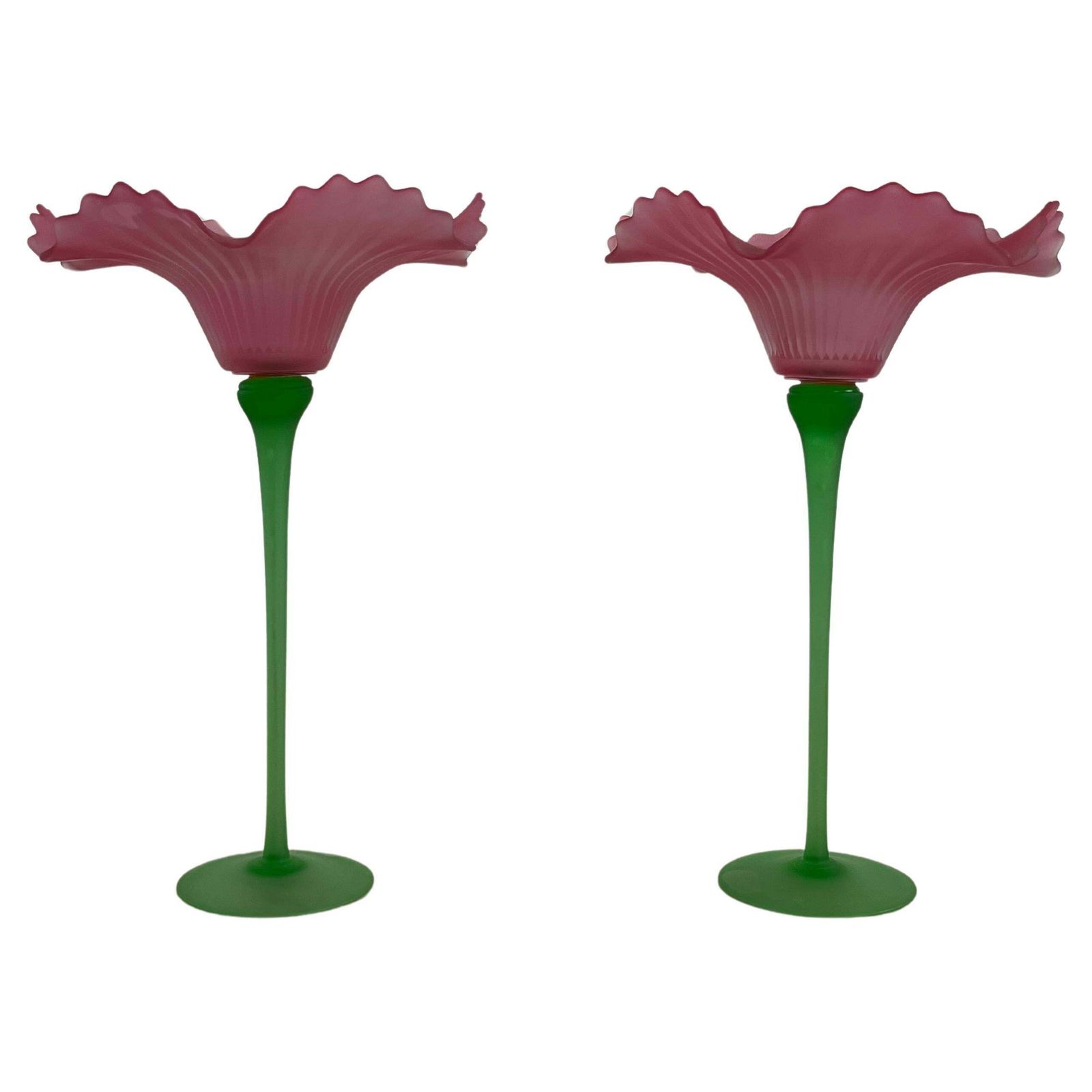 Set Of 2 Large Murano Glass Candlesticks 1970s