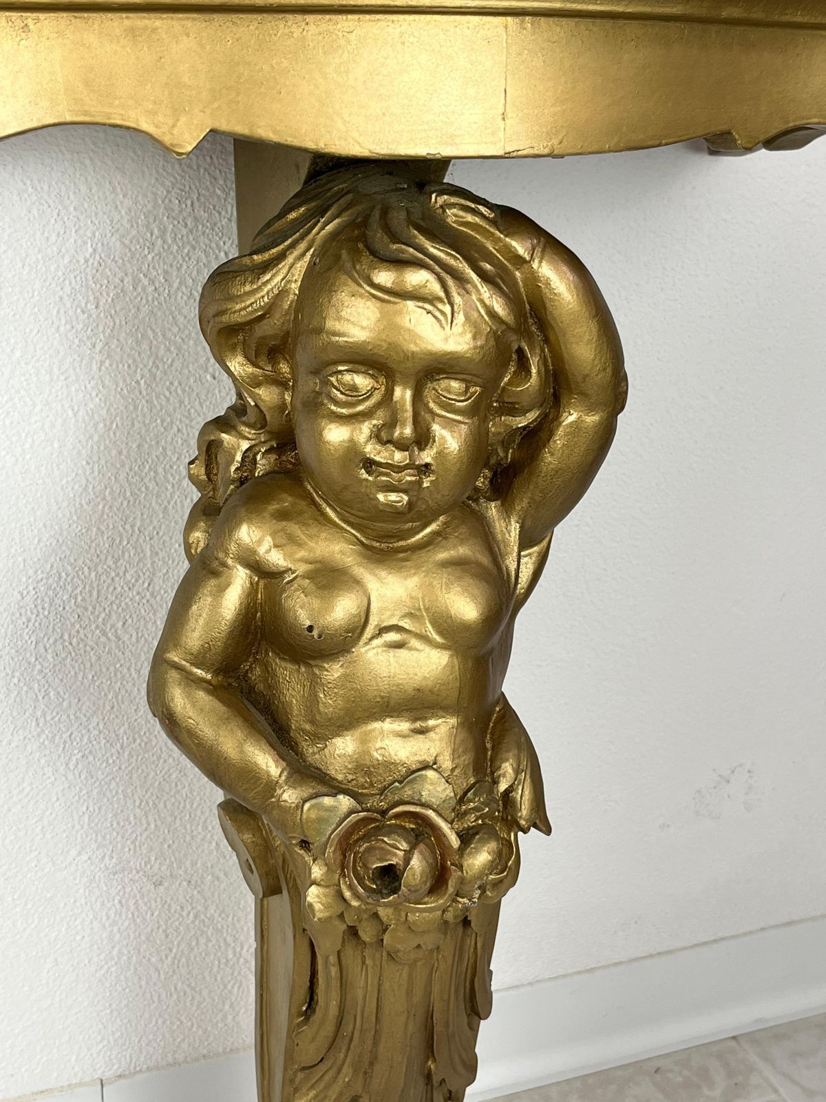 Set Of 2 Mid Century Gilded Wood Wall Consoles, 1940s photo 495.0
