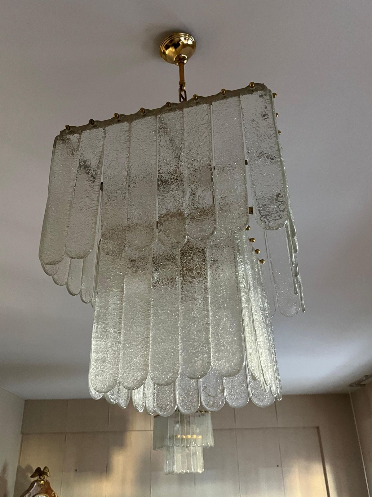 Set Of 2 Mid Century Monumental Murano Glass And Brass Chandeliers, 1960s photo Lighting