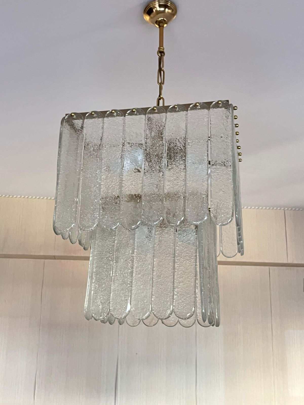 Set Of 2 Mid Century Monumental Murano Glass And Brass Chandeliers, 1960s photo vinterior