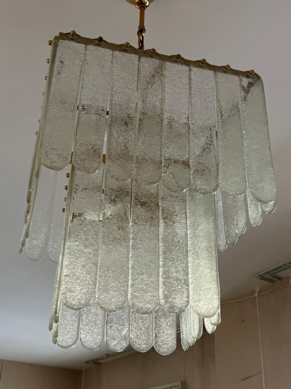 photo furniture Set Of 2 Mid Century Monumental Murano Glass And Brass Chandeliers, 1960s