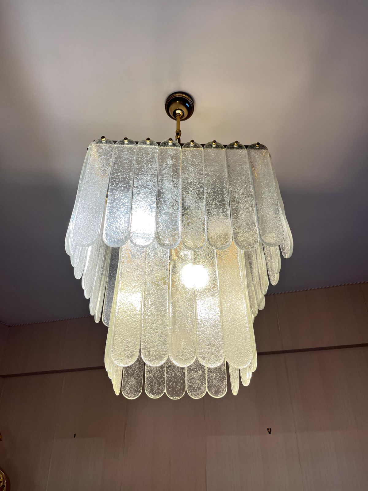 photo buy Set Of 2 Mid Century Monumental Murano Glass And Brass Chandeliers, 1960s