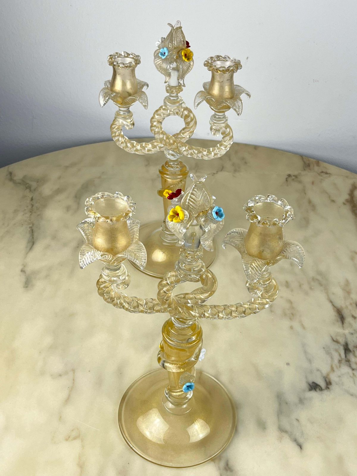Set Of  2 Barovier & Toso Murano Glass Italian Candelabras 1960s photo vinterior