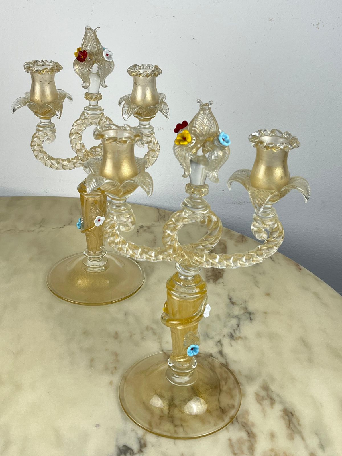 photo vinterior Set Of  2 Barovier & Toso Murano Glass Italian Candelabras 1960s