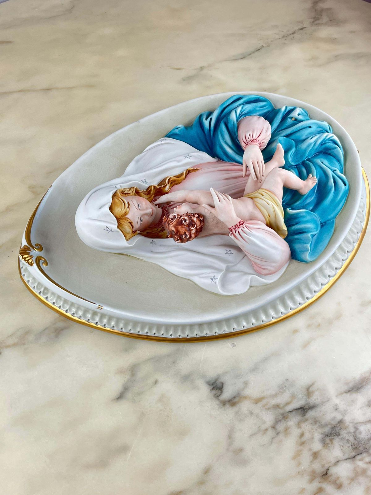Capodimonte Headboard Madonna With Child, Made In Italy, 1980s photo vintage