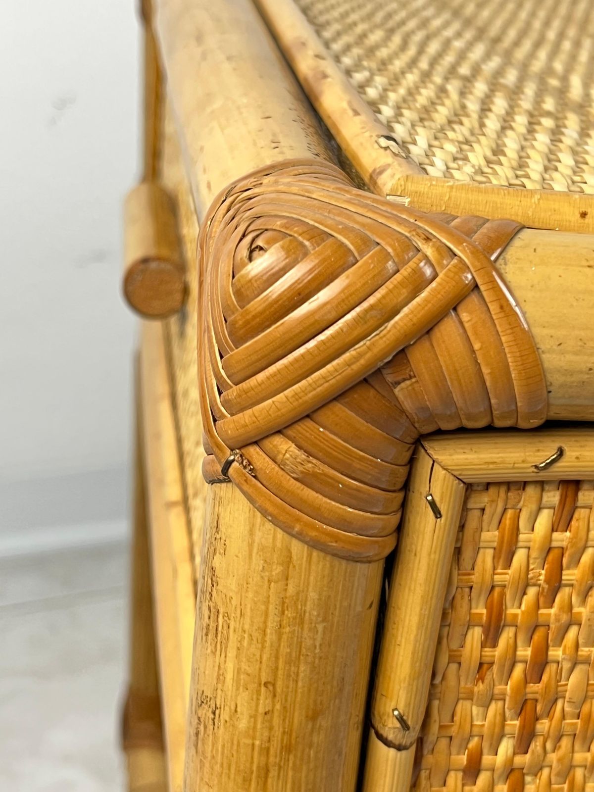 Pair Of Vintage Italian  Bamboo And Rattan Bedside Tables 1970s photo vinterior