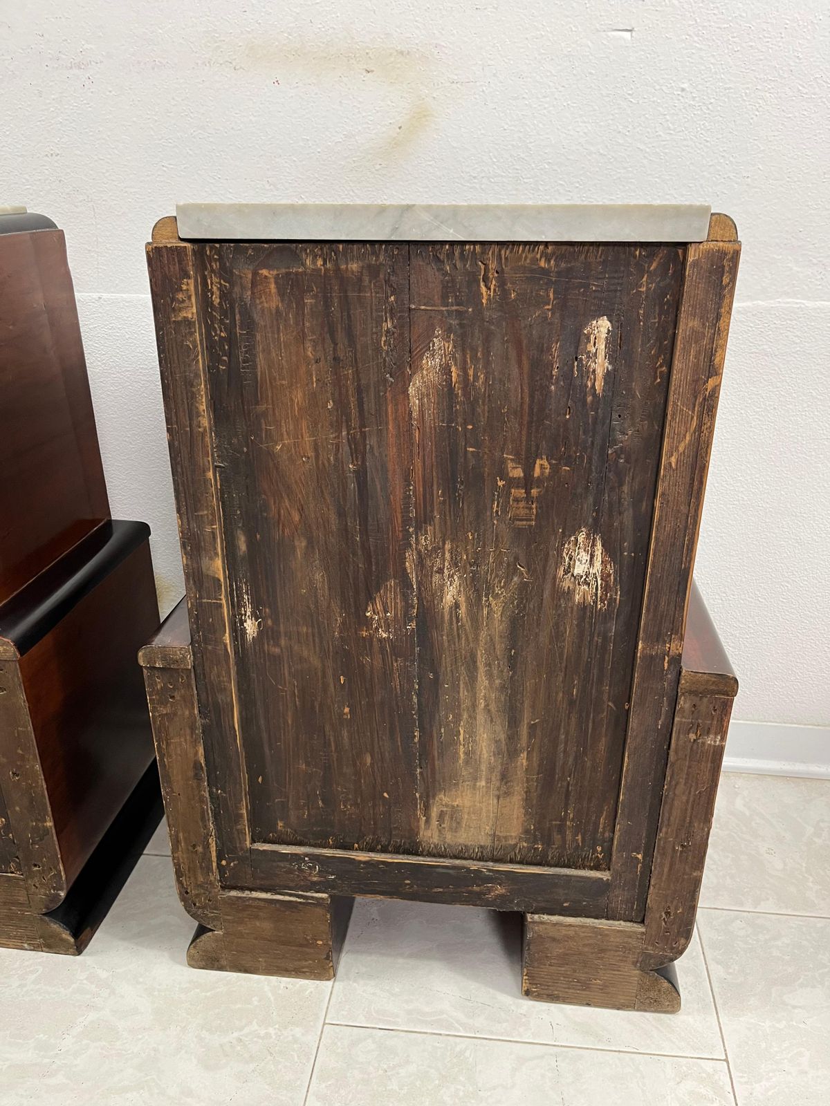 Furniture Set Of 2 Italian Art Deco Bedside Tables With Marble Top, 1930s photo