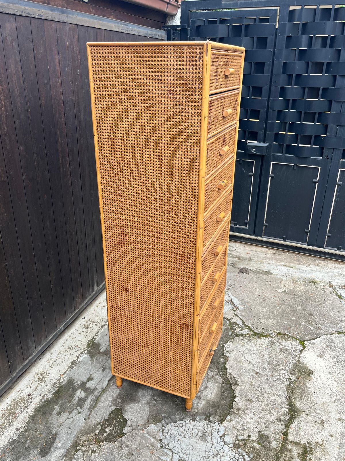 Mid Century Italian 10 Drawer Rattan And Bamboo Chest Of Drawers, 1960s photo Furniture