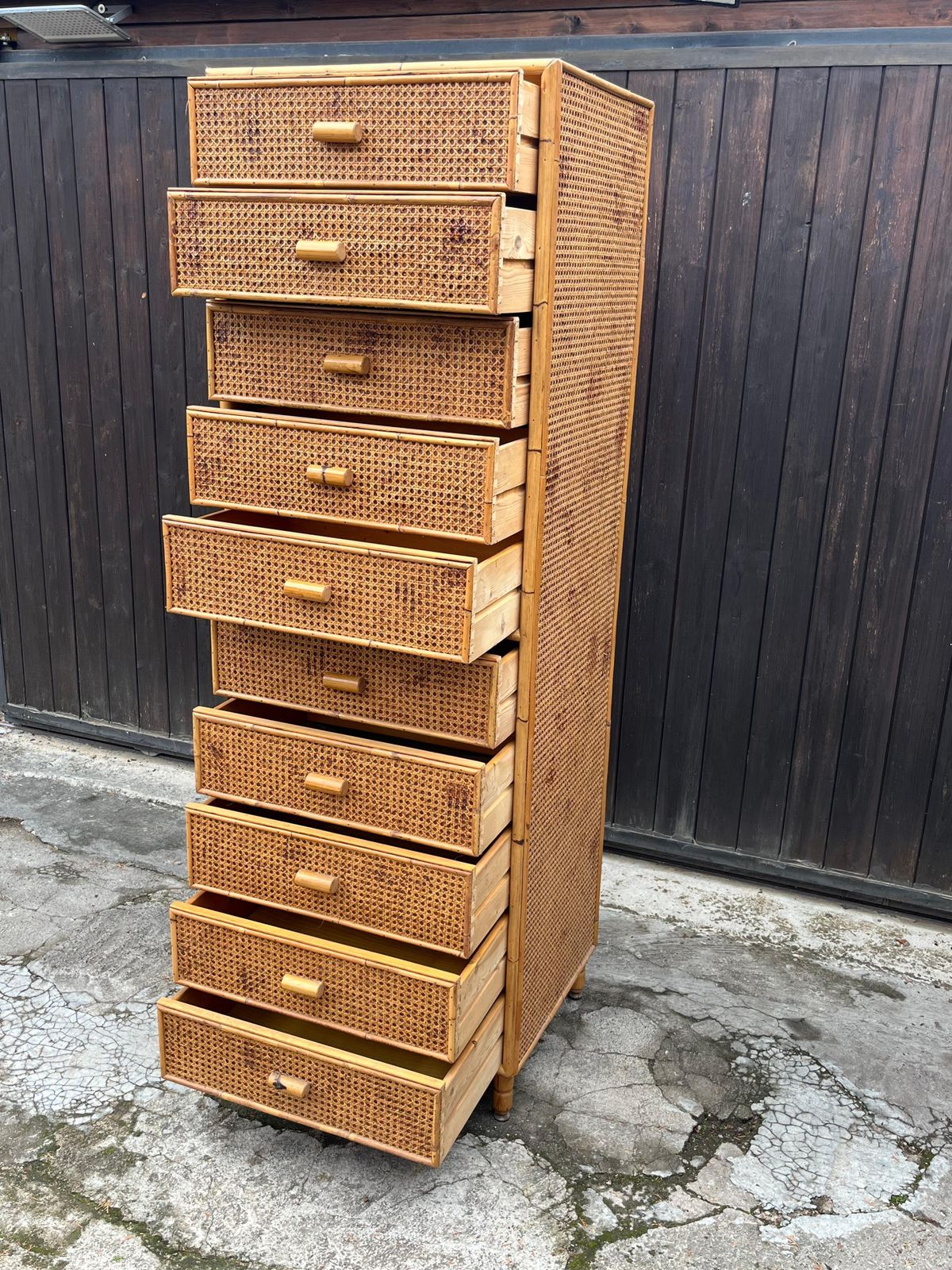 Mid Century Italian 10 Drawer Rattan And Bamboo Chest Of Drawers, 1960s photo 1878.0