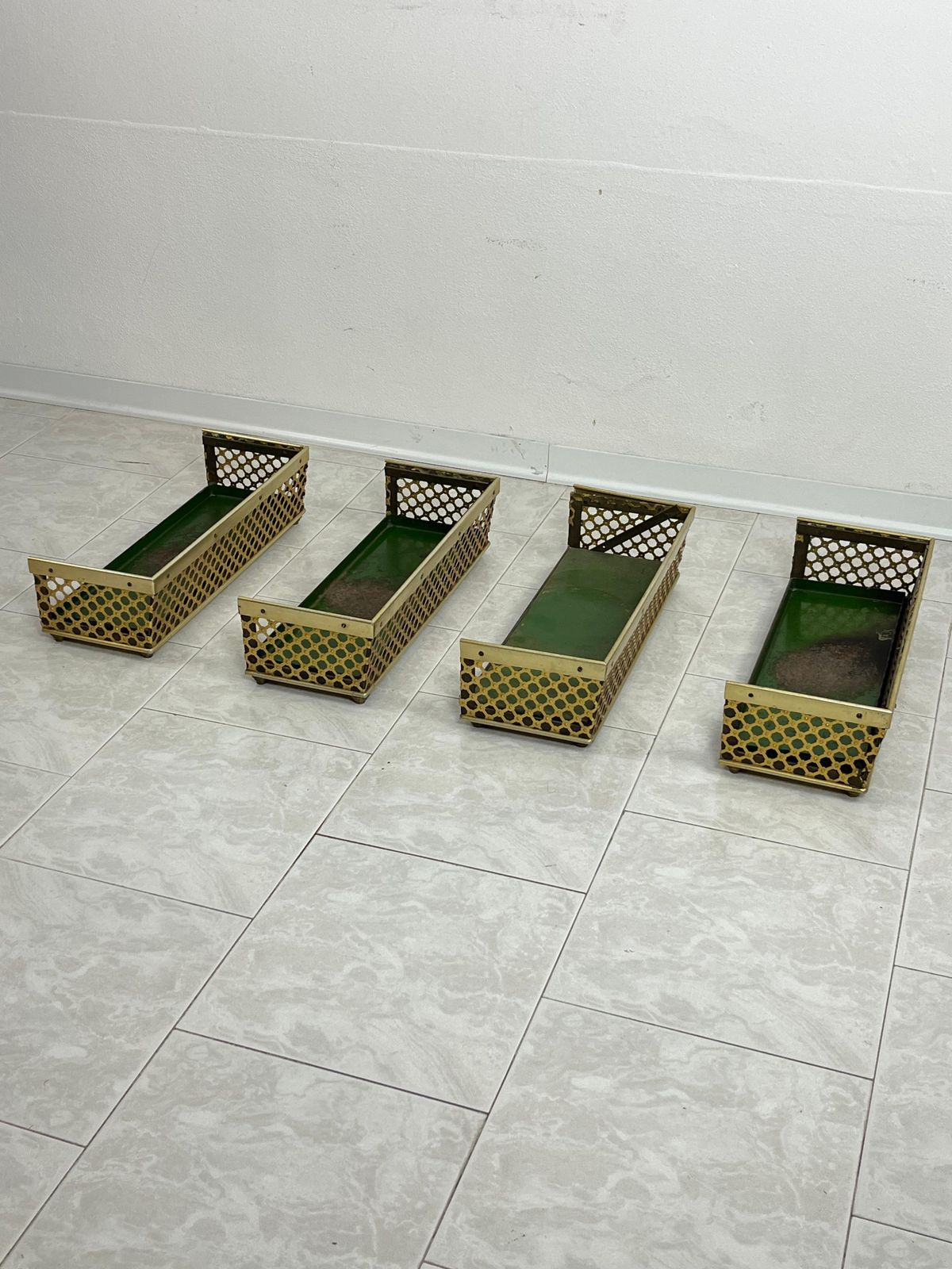 Set Of 4 Mid Century  Brass Covered Planters 1950s photo 751.0