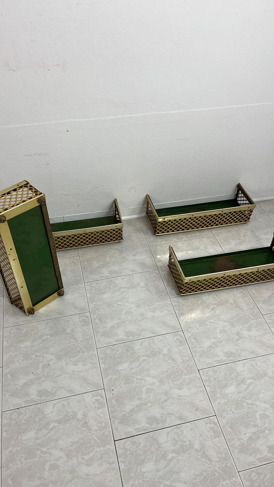 Set Of 4 Mid Century  Brass Covered Planters 1950s photo vintage