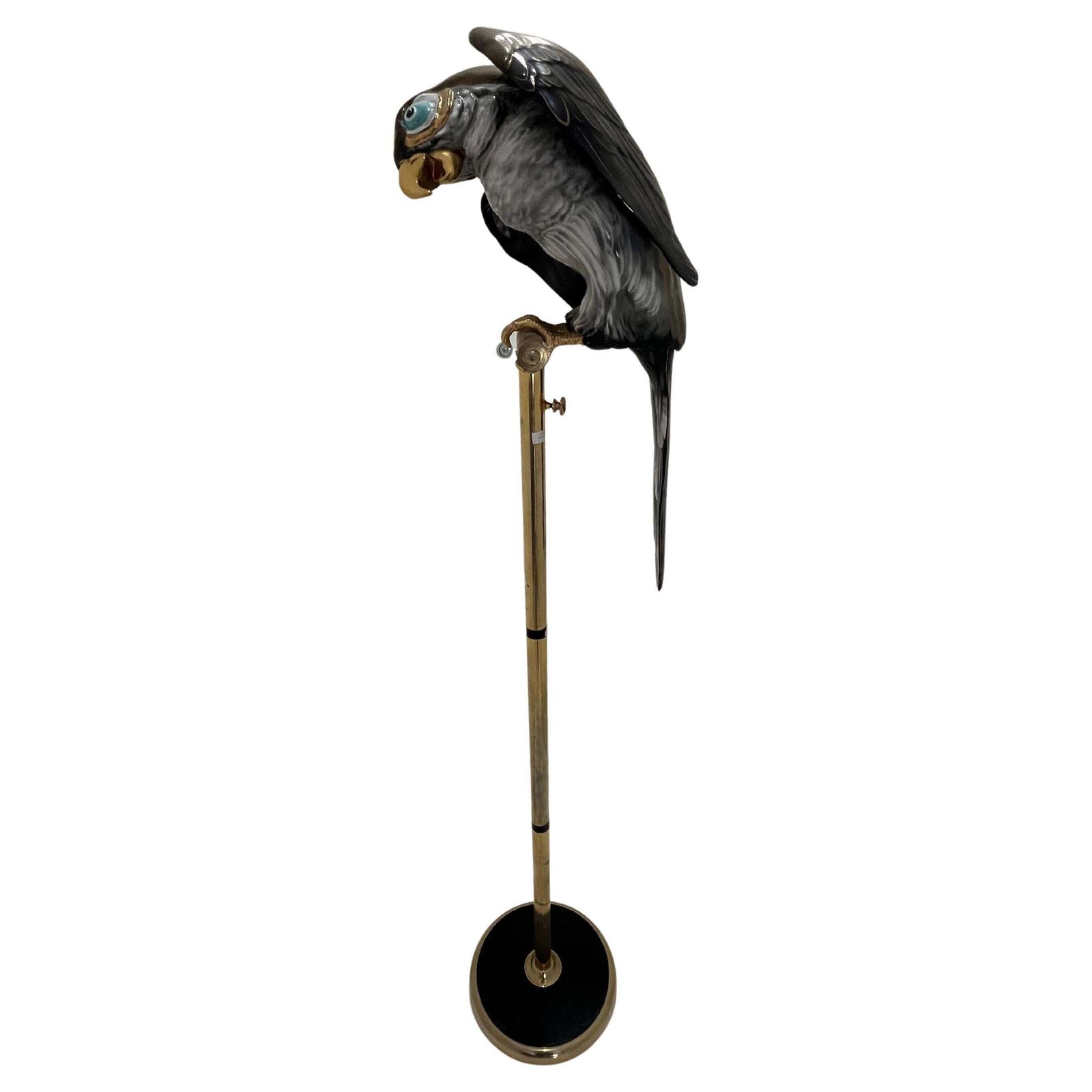 Mid Century Ceramic Parrot And Brass Perch, Made In Italy, 1960s