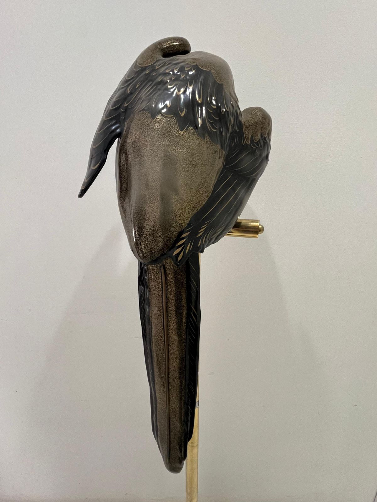Mid Century Ceramic Parrot And Brass Perch, Made In Italy, 1960s photo vinterior