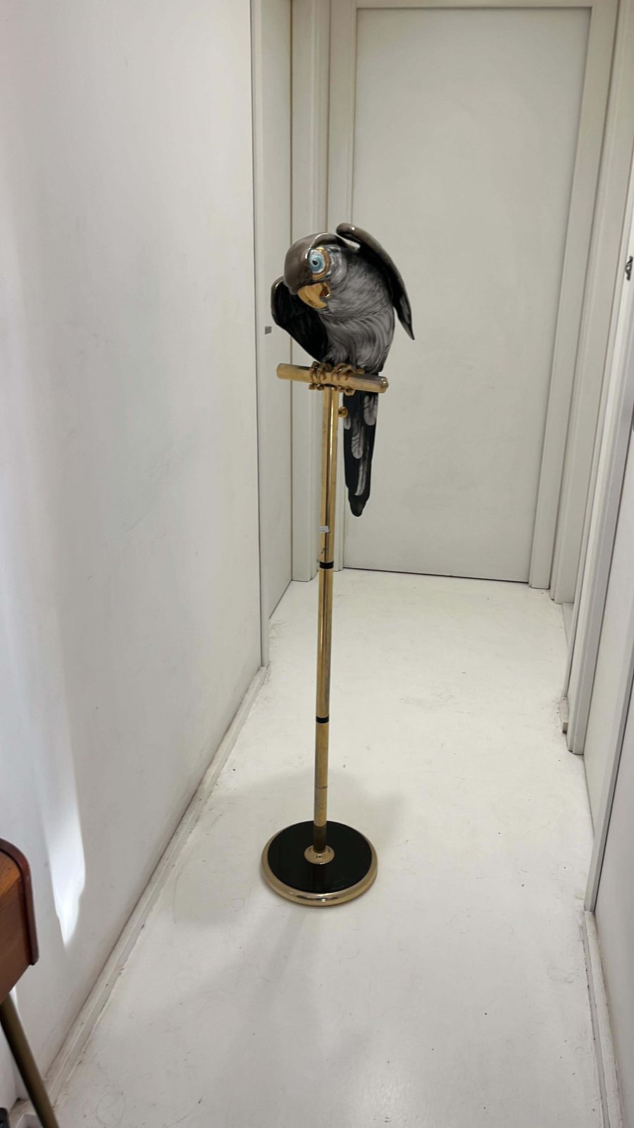 photo for sale Mid Century Ceramic Parrot And Brass Perch, Made In Italy, 1960s