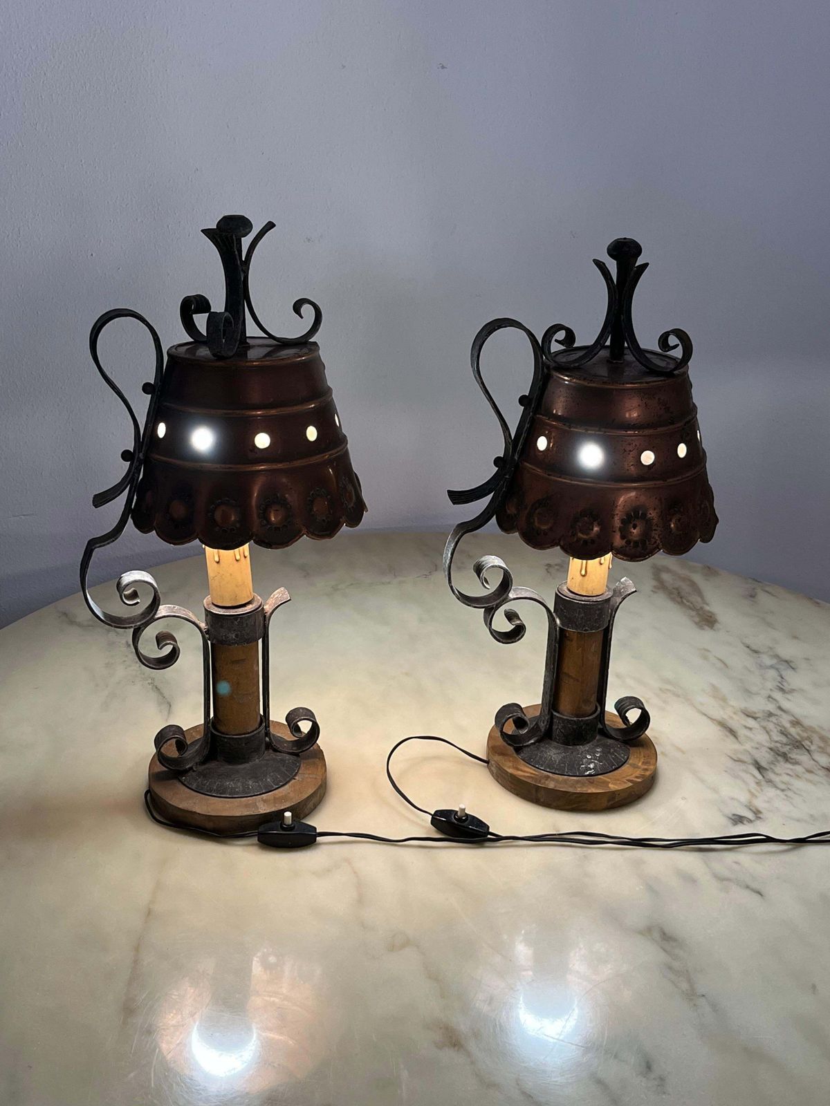Set Of 2 Mid Century Brutalist Style Table Lamps Italian Design 1960s photo 751.0