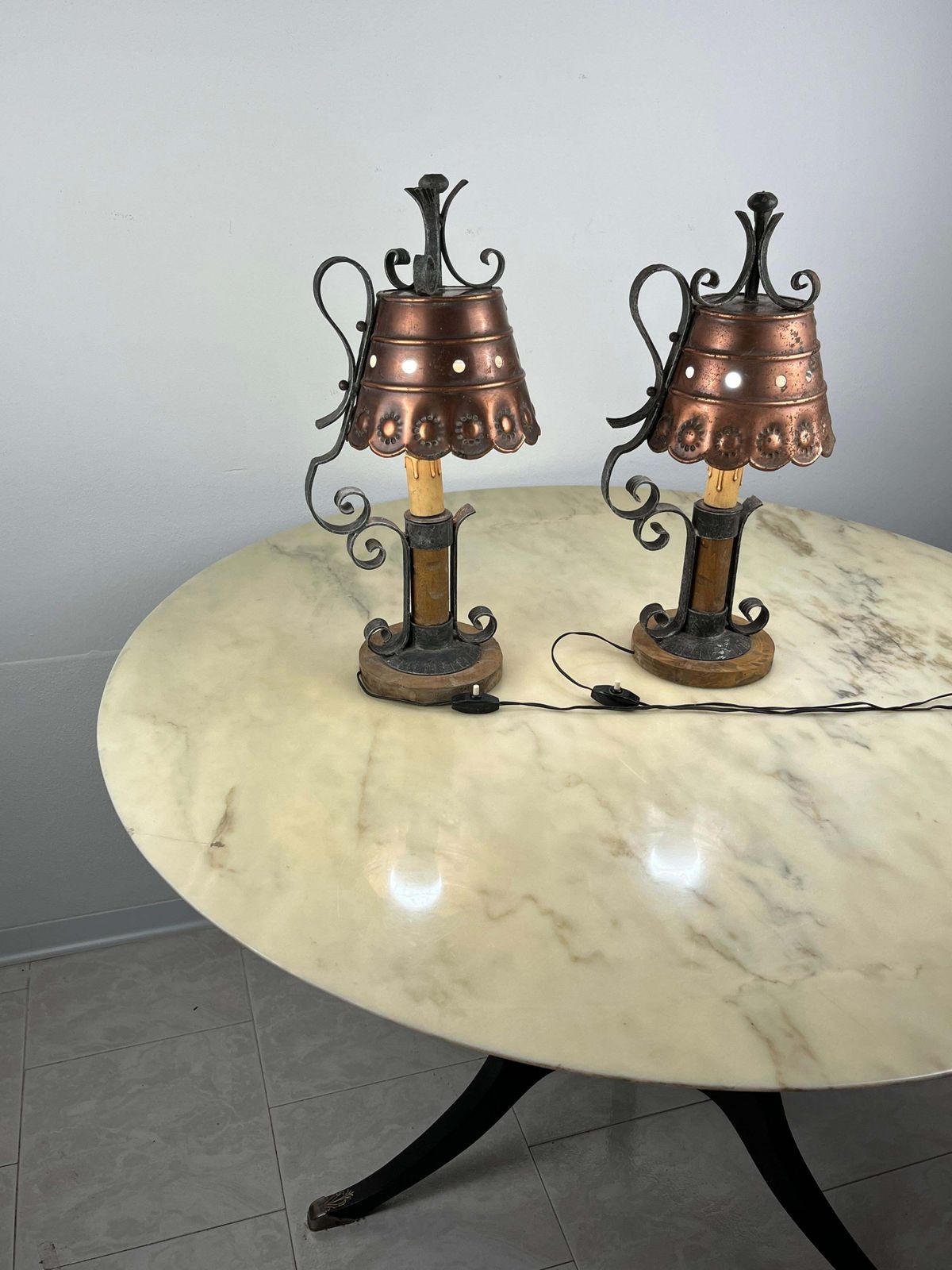 Set Of 2 Mid Century Brutalist Style Table Lamps Italian Design 1960s photo vintage