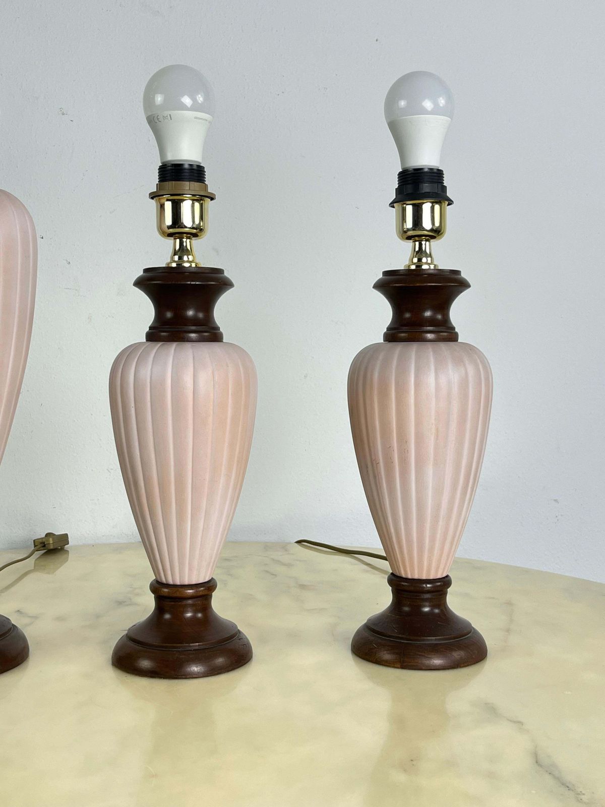Set Of 3 Mid Century Italian Table Lamps In Wood And Ceramic 1960s photo 879.0