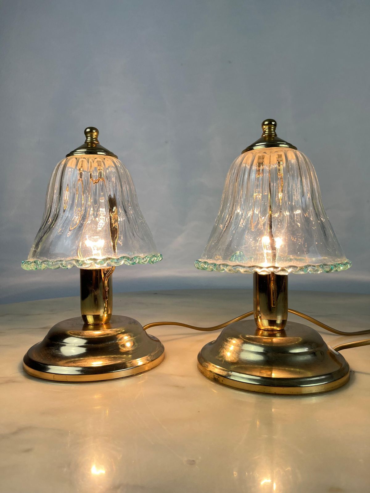 Pair Of Murano Glass Bedside Lamps, Italy, 1980s photo for sale