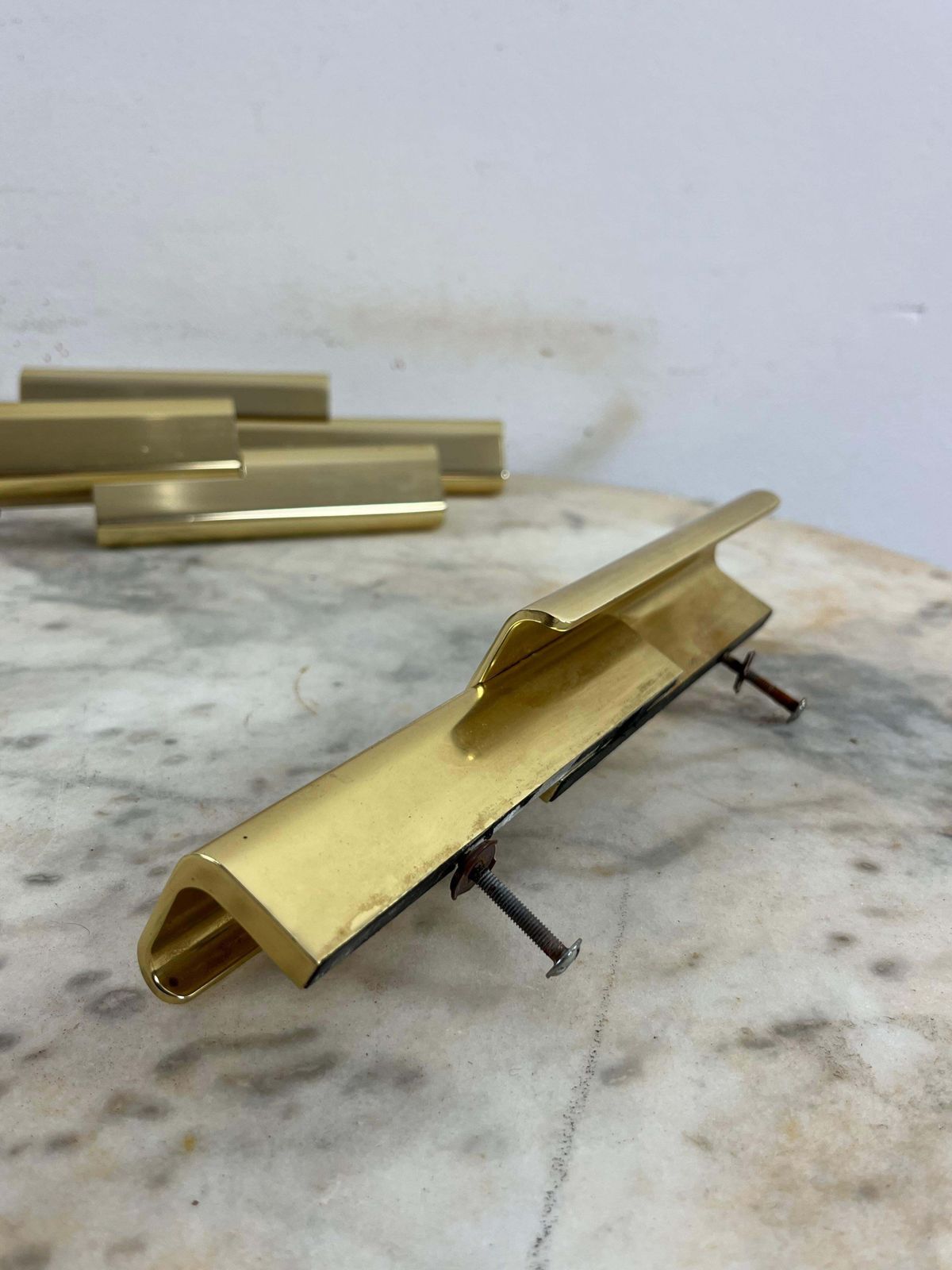 Set Of 12 Mid Century Golden Metal Furniture Handles Made In Italy, 1960s photo buy